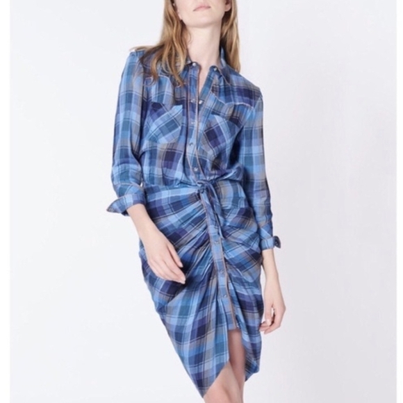 Veronica Beard Sierra Dress Blue Copper Cotton front Snap Closure Coastal Wester Veronica Beard Sierra Dress Blue Copper Cotton front Snap Closure Coastal Wester